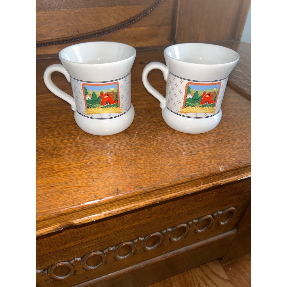 Vintage 1981 Vandor Country Collection Pelzman Designs Farm Mugs Set of 2 Japan